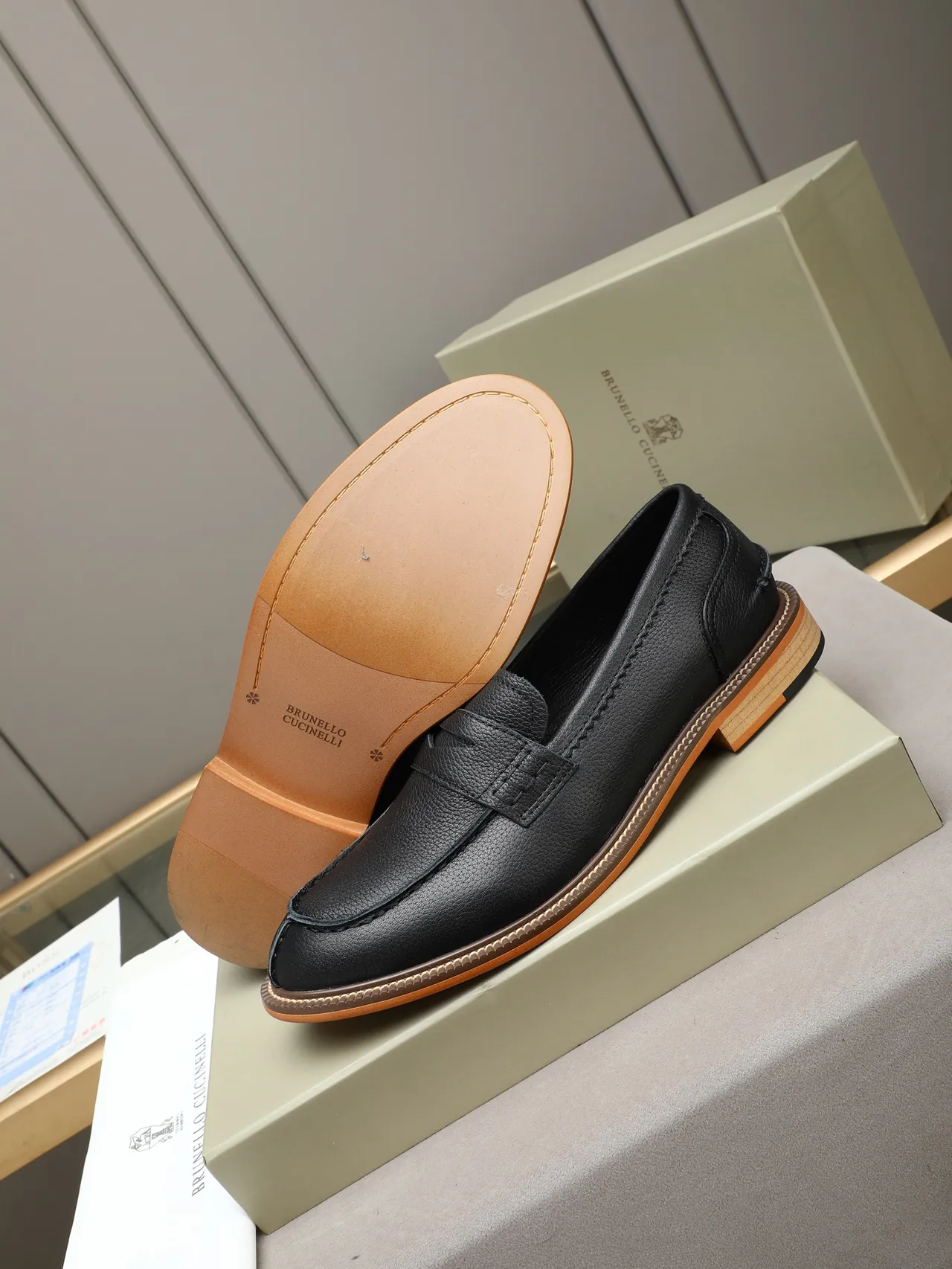 Black Brown Penny Textured Leather Loafer 4