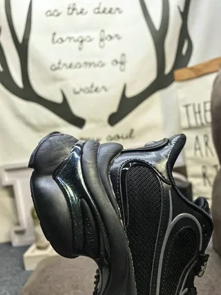 Black Chunky Platform Sole Mesh And Synthetic Overlay Sneakers 3