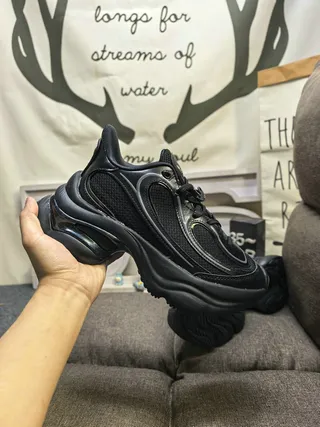 Black Chunky Platform Sole Mesh And Synthetic Overlay Sneakers 5