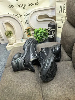 Black Chunky Platform Sole Mesh And Synthetic Overlay Sneakers 6