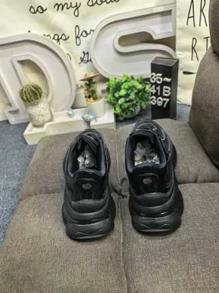 Black Chunky Platform Sole Mesh And Synthetic Overlay Sneakers 8
