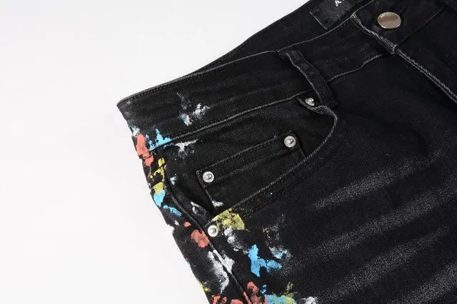 Black Distressed Floral Embroidered Slim-Fit Jeans 2