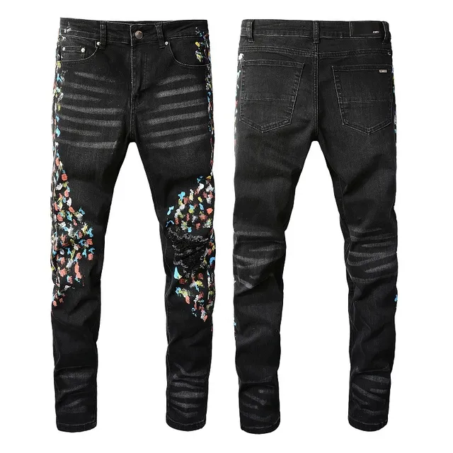 Black Distressed Floral Embroidered Slim-Fit Jeans 6