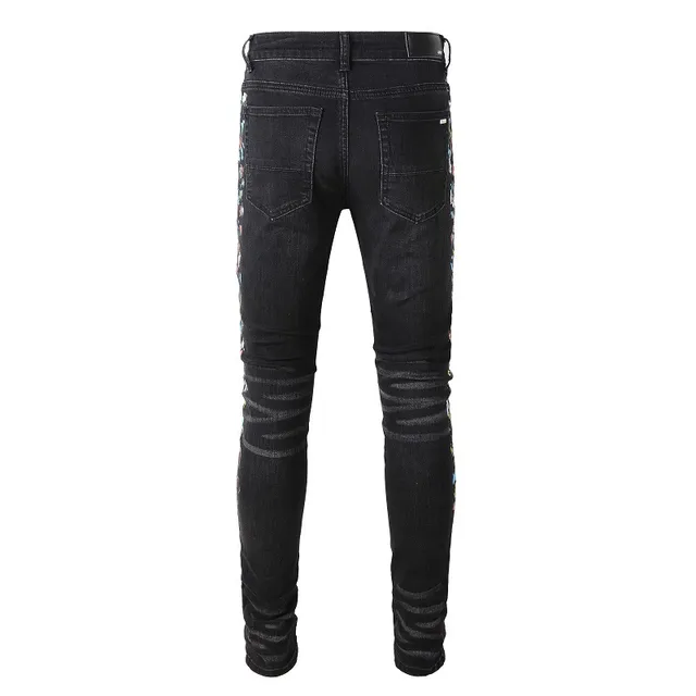 Black Distressed Floral Embroidered Slim-Fit Jeans 9