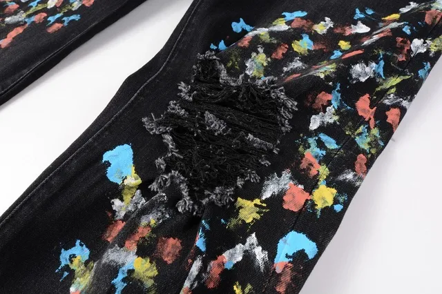 Black Distressed Floral Embroidered Slim-Fit Jeans 17