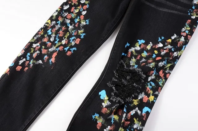 Black Distressed Floral Embroidered Slim-Fit Jeans 18