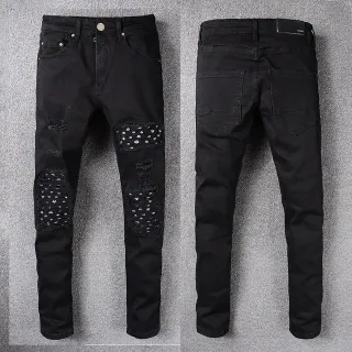 Black Distressed Patched Slim-Fit Jeans
