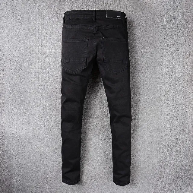 Black Distressed Patched Slim-Fit Jeans 4