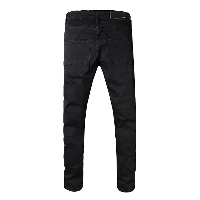 Black Distressed Patched Slim-Fit Jeans 5