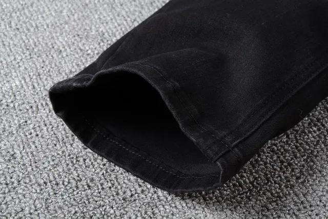 Black Distressed Patched Slim-Fit Jeans 9