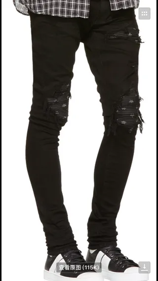 Black Distressed Patched Slim-Fit Jeans 11