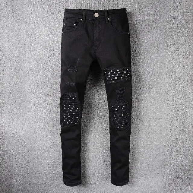 Black Distressed Patched Slim-Fit Jeans 13