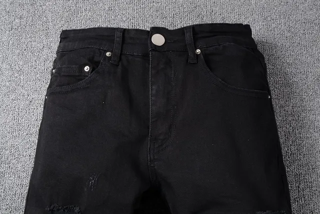 Black Distressed Patched Slim-Fit Jeans 15
