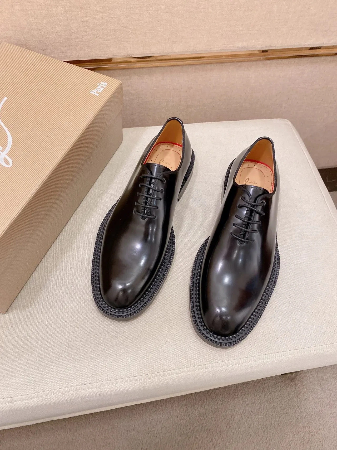 Black Glossy Cap Toe Oxford Shoes 4