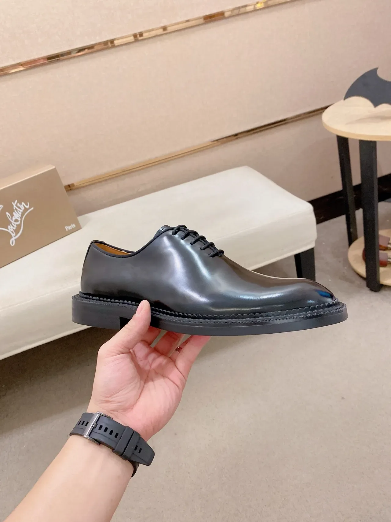 Black Glossy Cap Toe Oxford Shoes 5