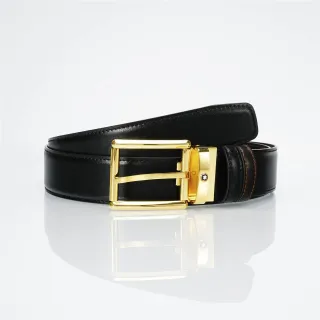 Black Gold Smooth Rectangular Buckle Leather Belt