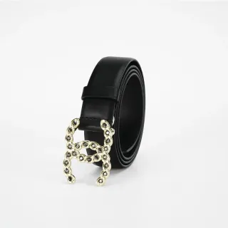Black Gold Strap Chain-Link Buckle Leather Belt