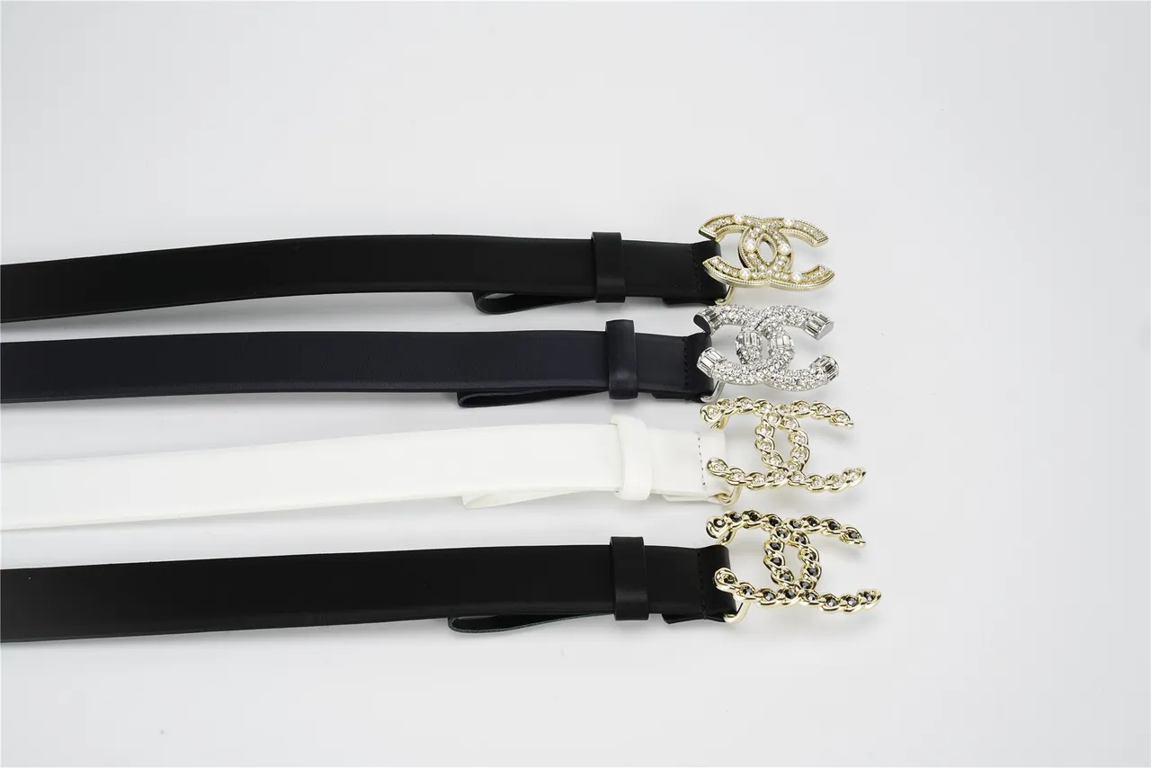 Black Gold Strap Chain-Link Buckle Leather Belt 2