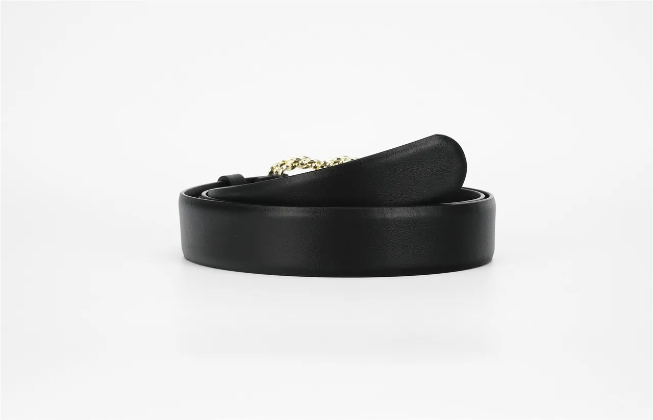 Black Gold Strap Chain-Link Buckle Leather Belt 3