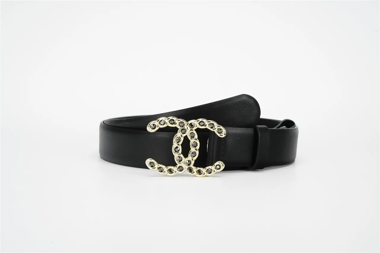 Black Gold Strap Chain-Link Buckle Leather Belt 4