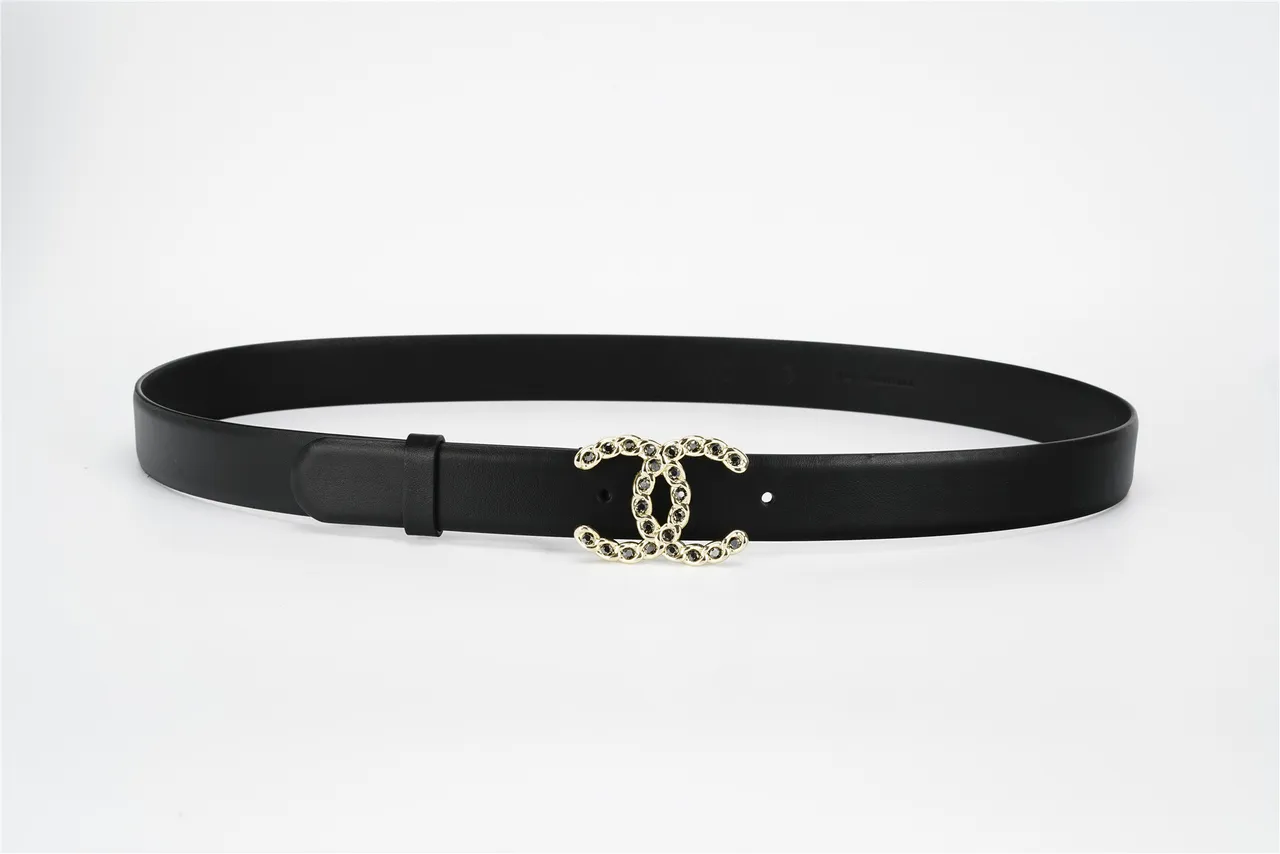 Black Gold Strap Chain-Link Buckle Leather Belt 9