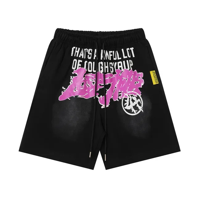 Black Graphic Print Drawstring Waist Shorts 2