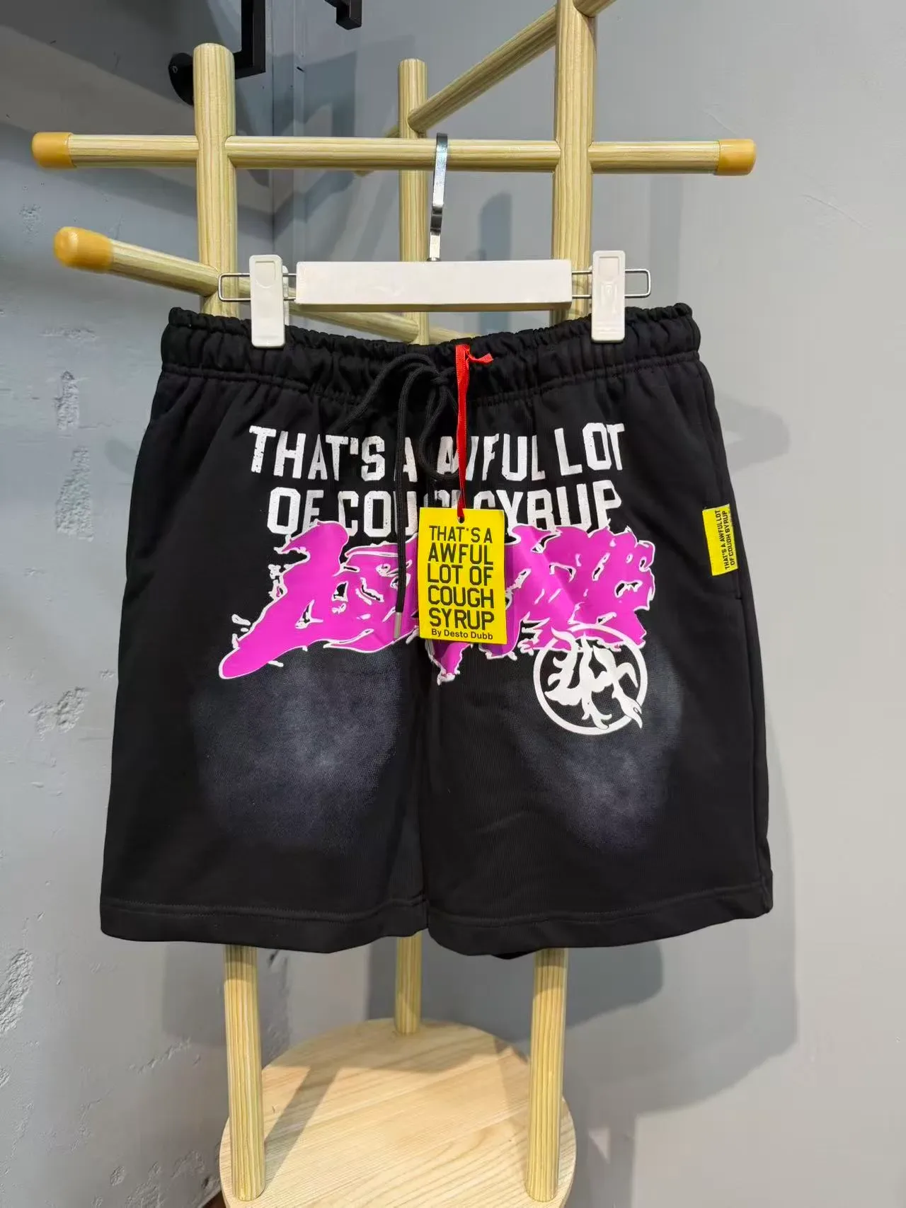 Black Graphic Print Drawstring Waist Shorts 5