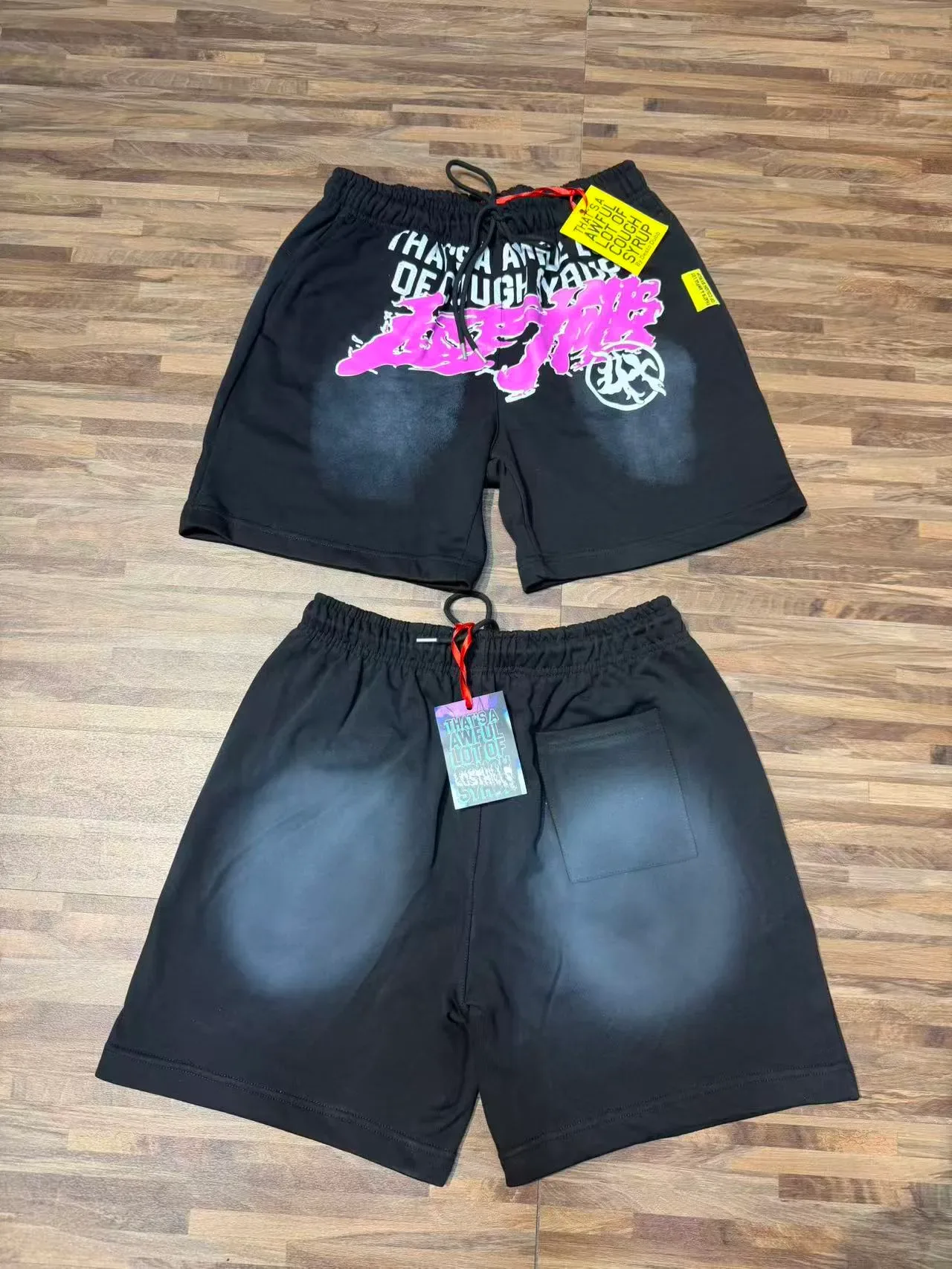 Black Graphic Print Drawstring Waist Shorts 7
