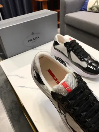 Black Gray Platform Sole Patent Leather And Mesh Paneling Chunky Sneakers 6