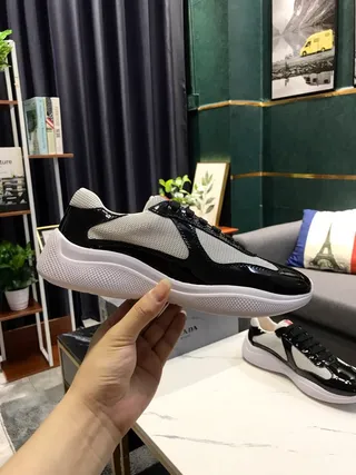 Black Gray Platform Sole Patent Leather And Mesh Paneling Chunky Sneakers 7