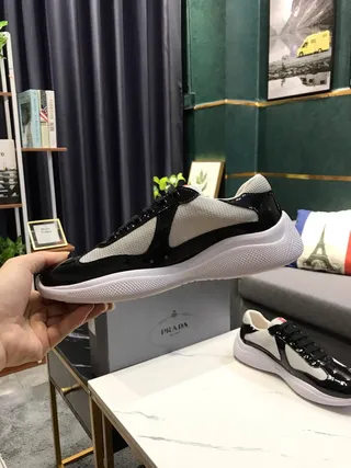 Black Gray Platform Sole Patent Leather And Mesh Paneling Chunky Sneakers 9