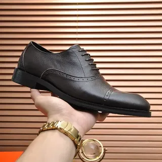 Black Leather Cap-Toe Brogue Oxford Shoes