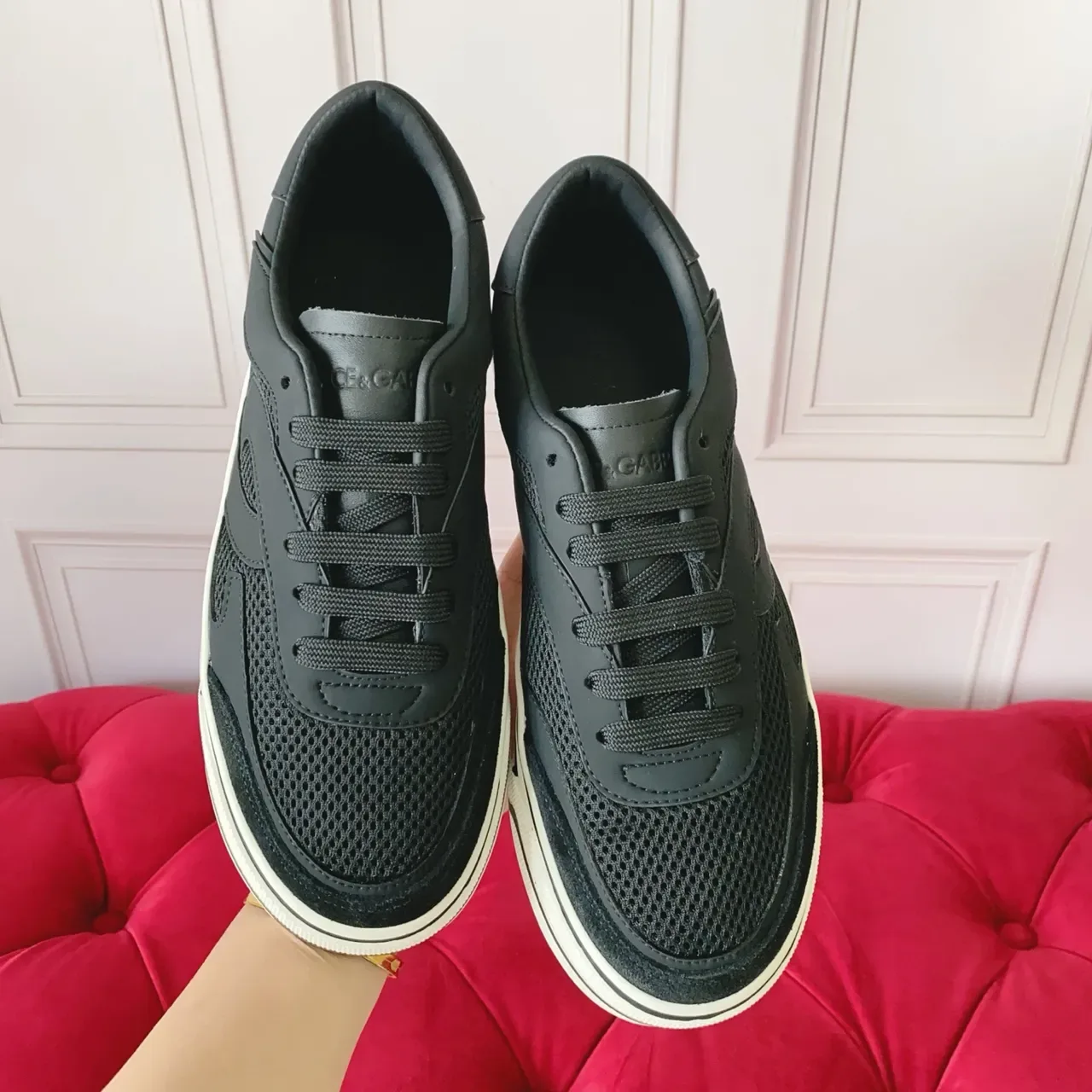 Black Mesh and Synthetic Overlay Low-Top Sneakers 3