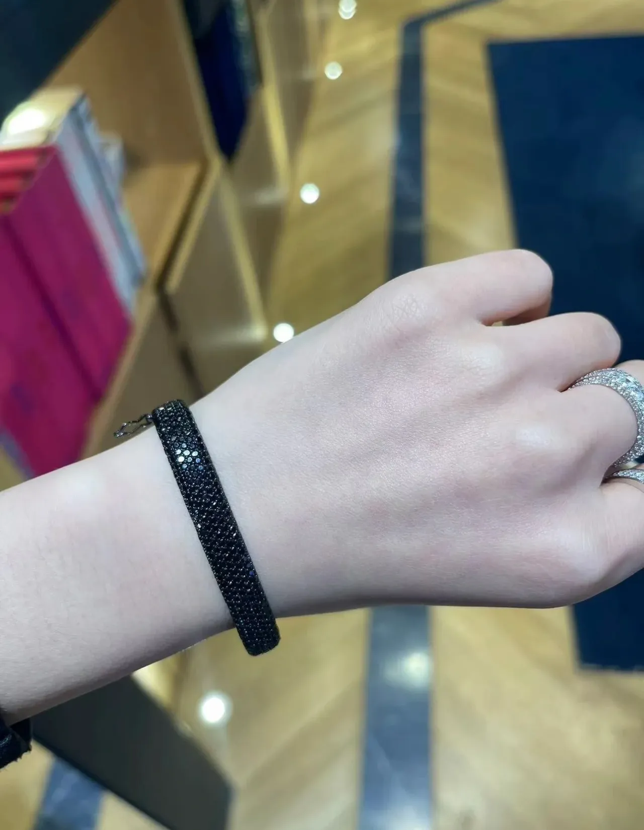 Black Navy Pavé-Set Cuff-Style Bracelet 4