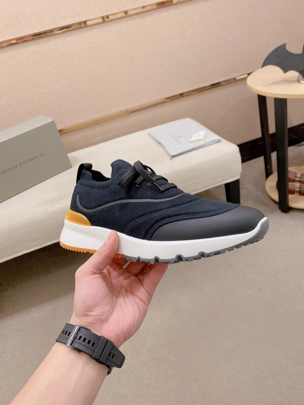 Black Orange Knit Upper Sculpted White Midsole Sneakers 5
