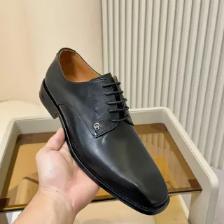 Black Polished Leather Cap Toe Oxford Shoes