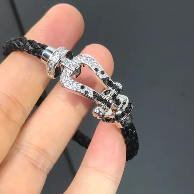 Black Silver Braided Cord Pavé-Set And Clear Stones Bracelet 2