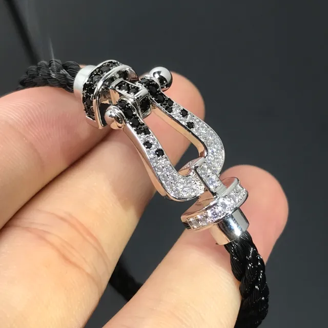 Black Silver Braided Cord Pavé-Set And Clear Stones Bracelet 3