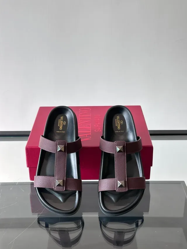 Black Silver Double-Strap Pyramid Stud Hardware Sandals 4