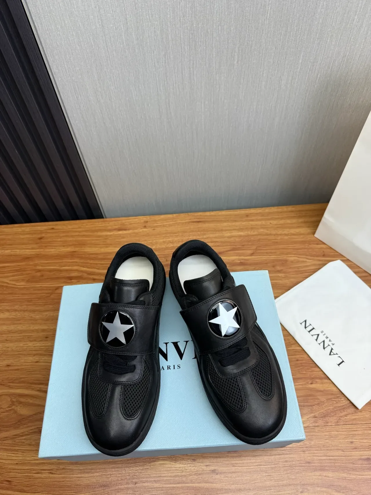 Black Silver Laceless Strap Closure Perforated Mesh Panel Sneakers 2