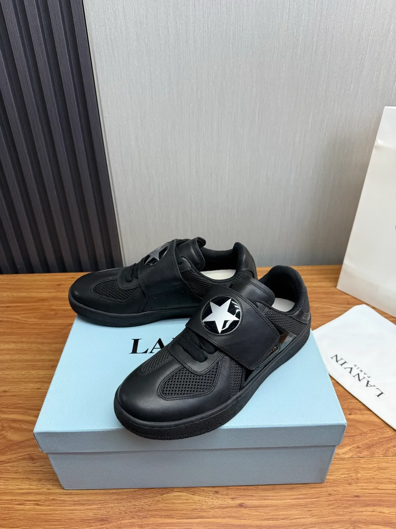 Black Silver Laceless Strap Closure Perforated Mesh Panel Sneakers 3