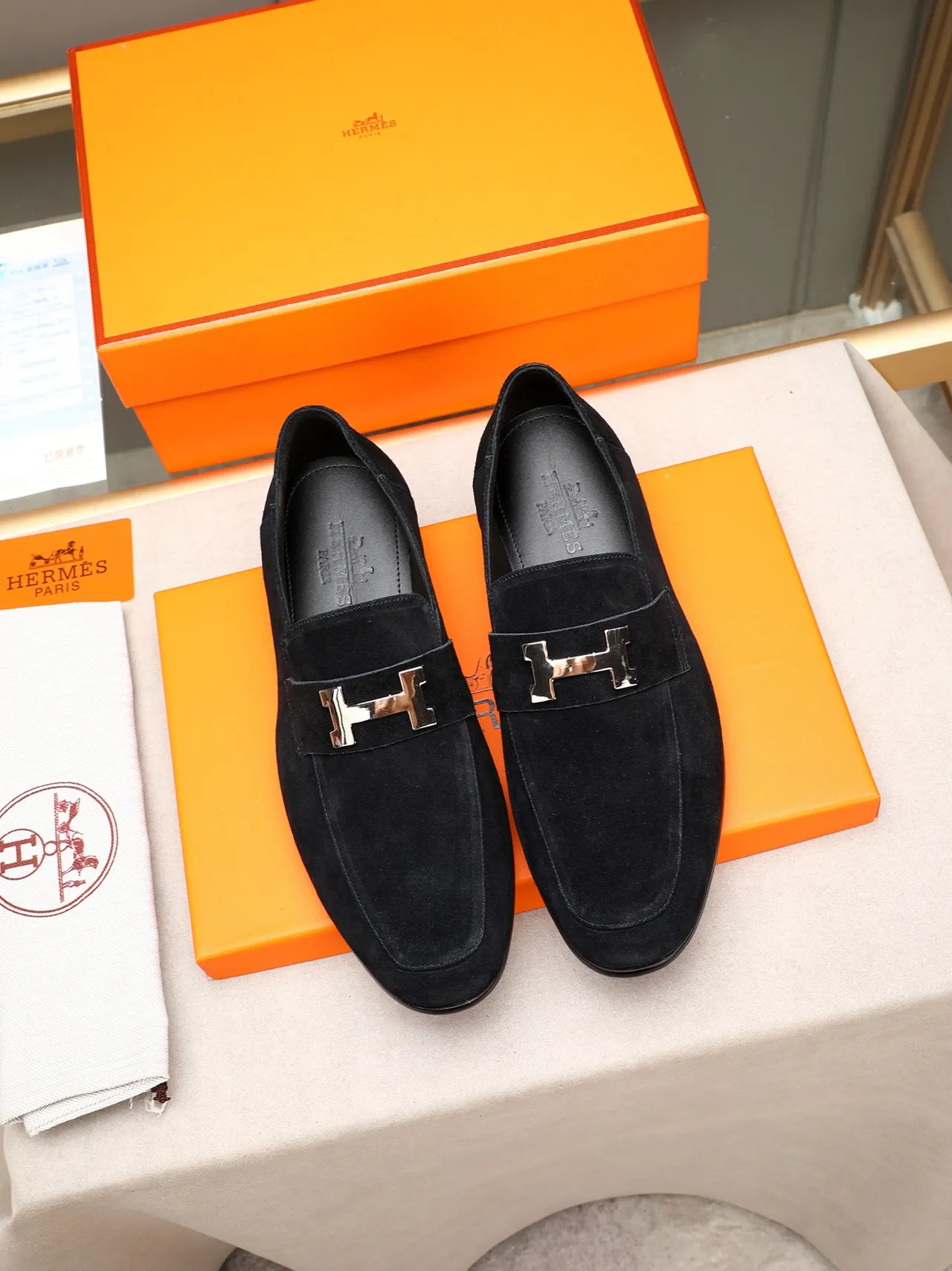Black Silver Suede Upper Metal H-Buckle Strap Loafer 3
