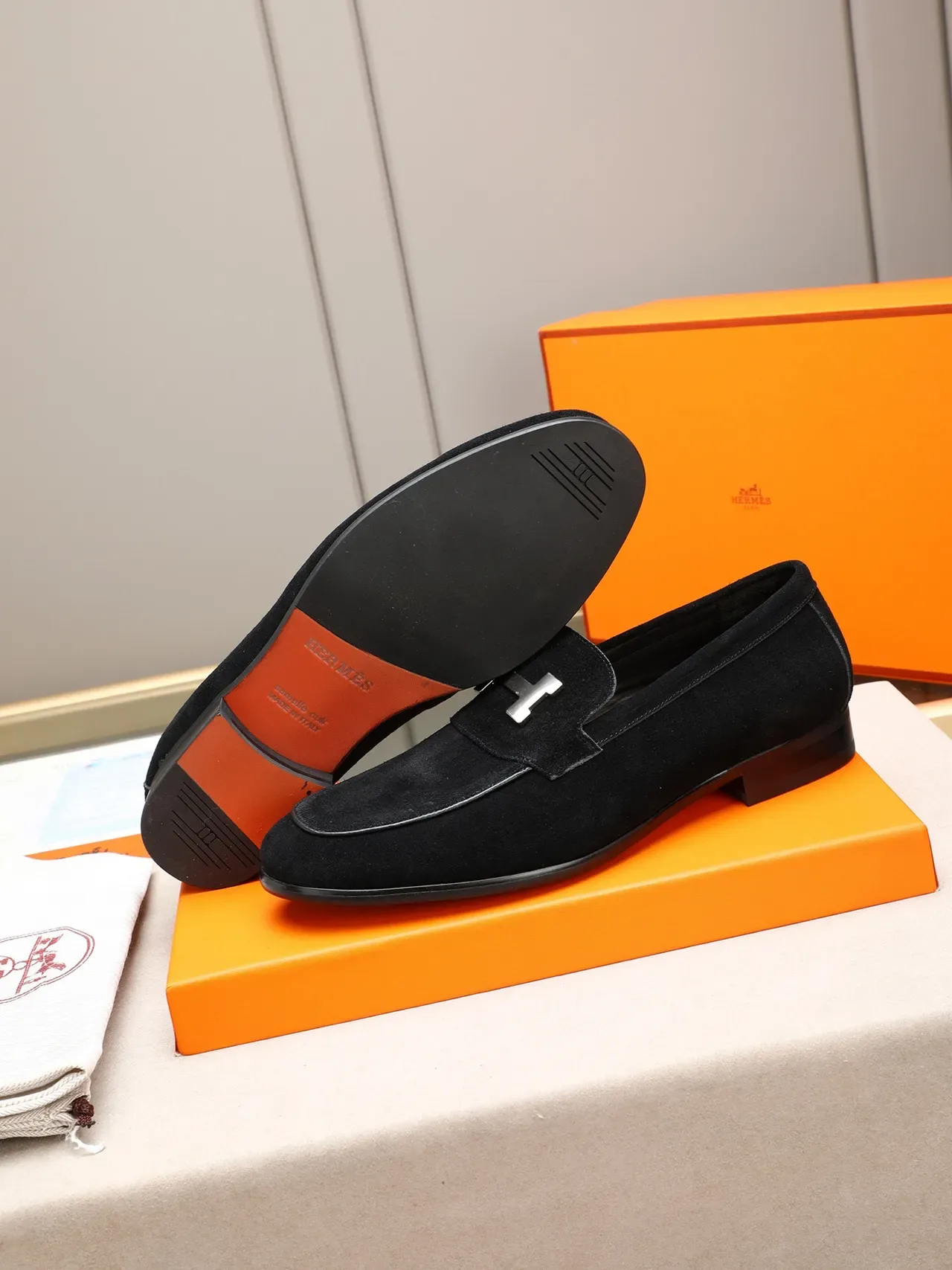 Black Suede H-Buckle Loafer 4