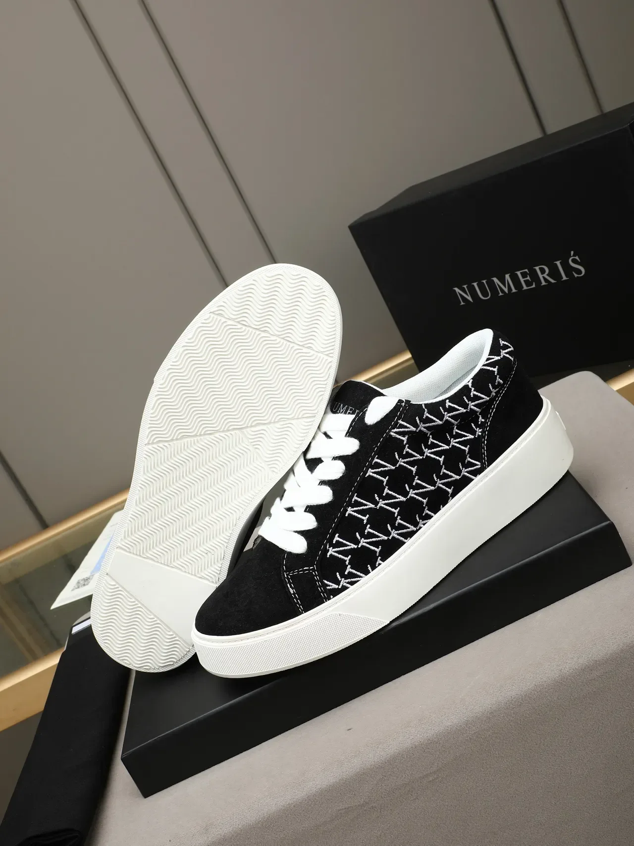 Black Suede Monogram Platform Low-Top Sneakers 4