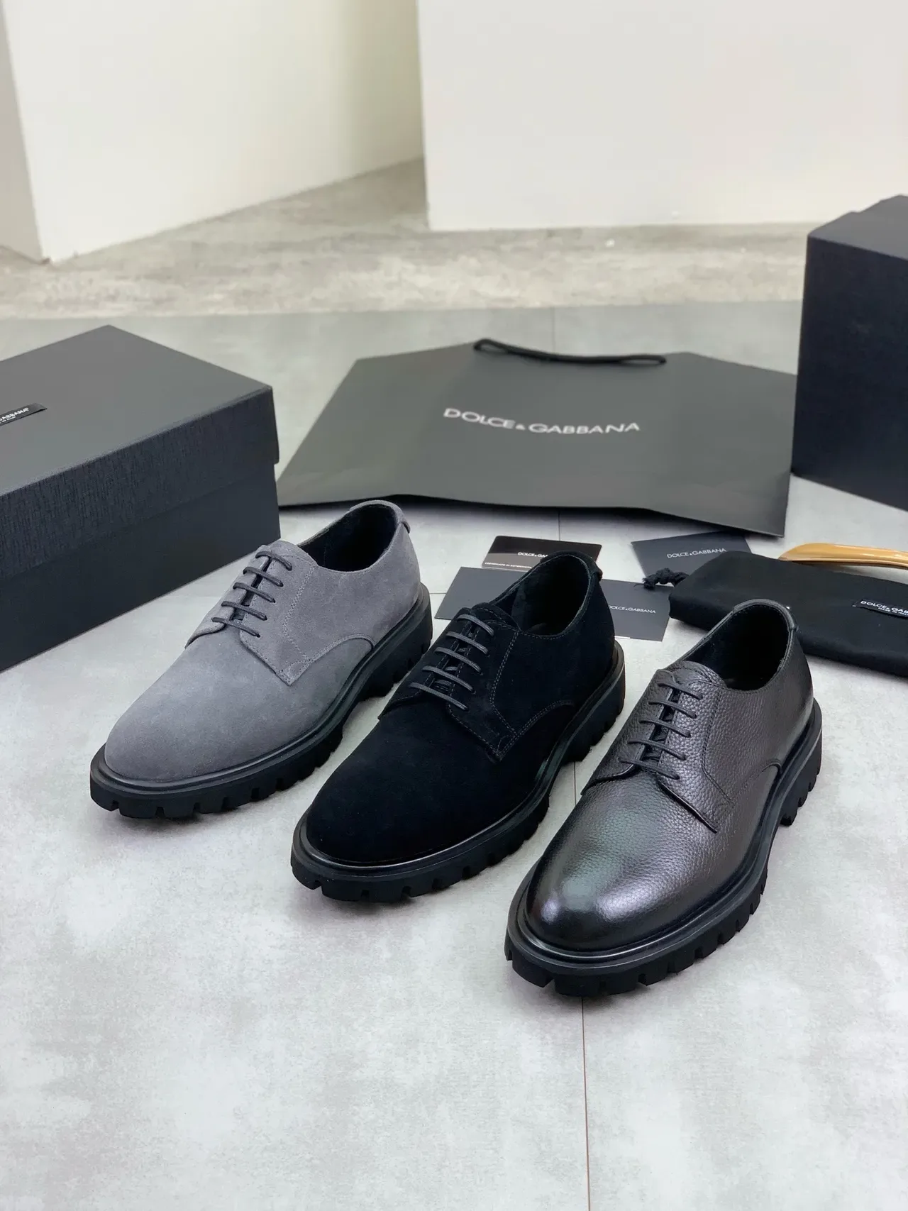 Black Suede Upper Chunky Lug Sole Oxford Shoes 2