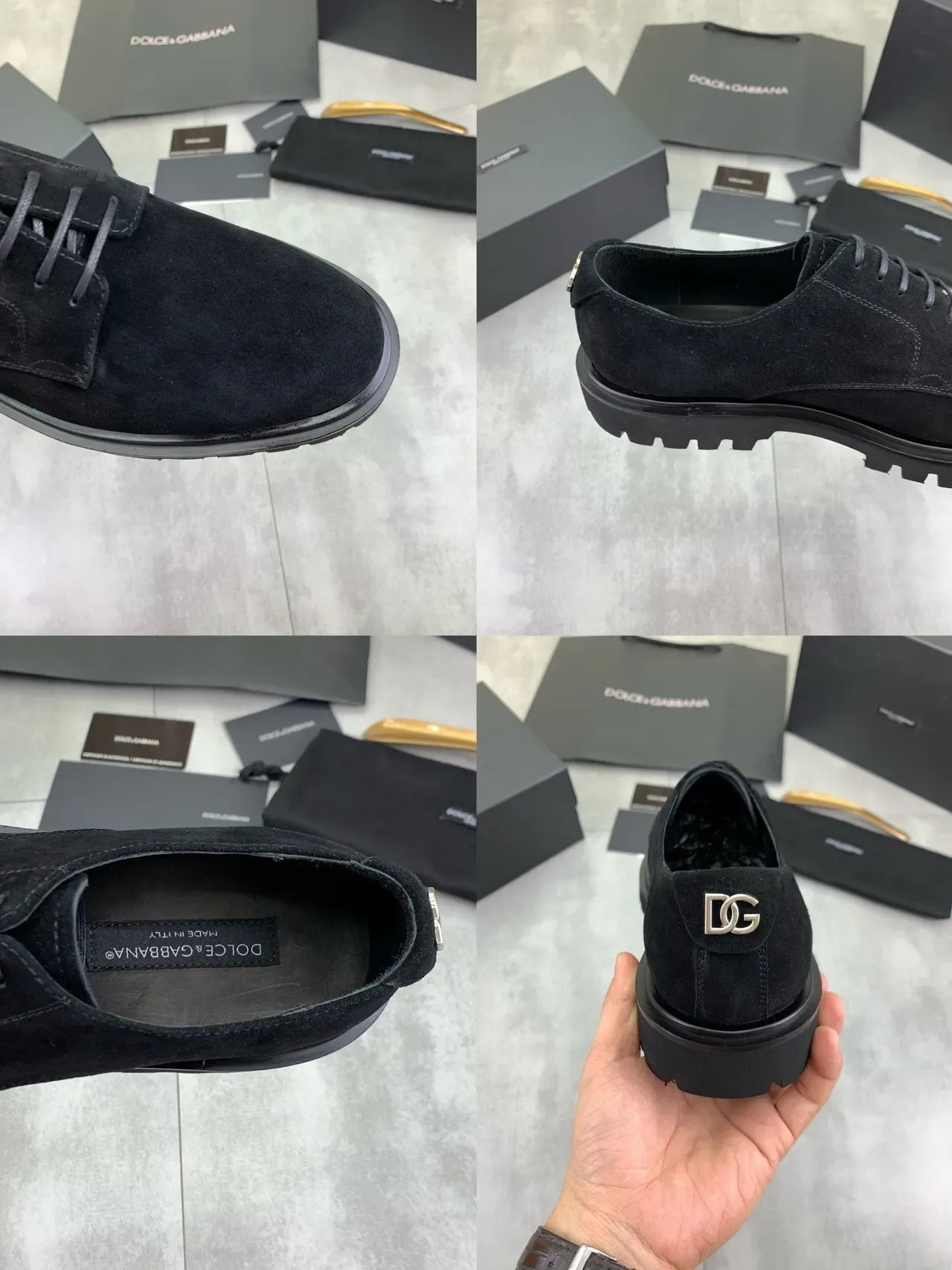 Black Suede Upper Chunky Lug Sole Oxford Shoes 3