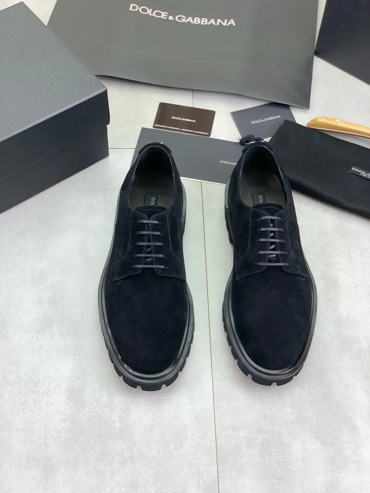 Black Suede Upper Chunky Lug Sole Oxford Shoes 5