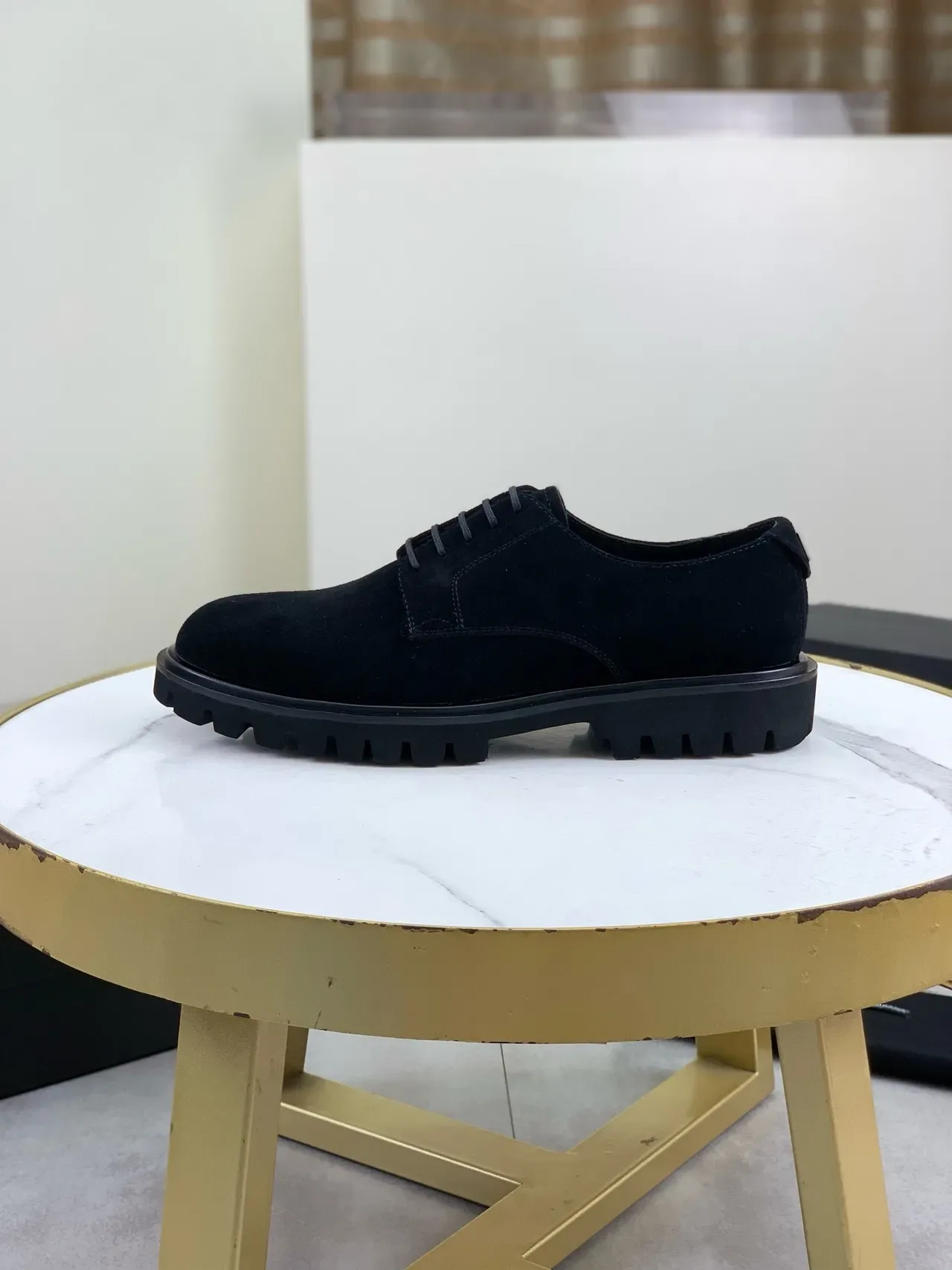 Black Suede Upper Chunky Lug Sole Oxford Shoes 6