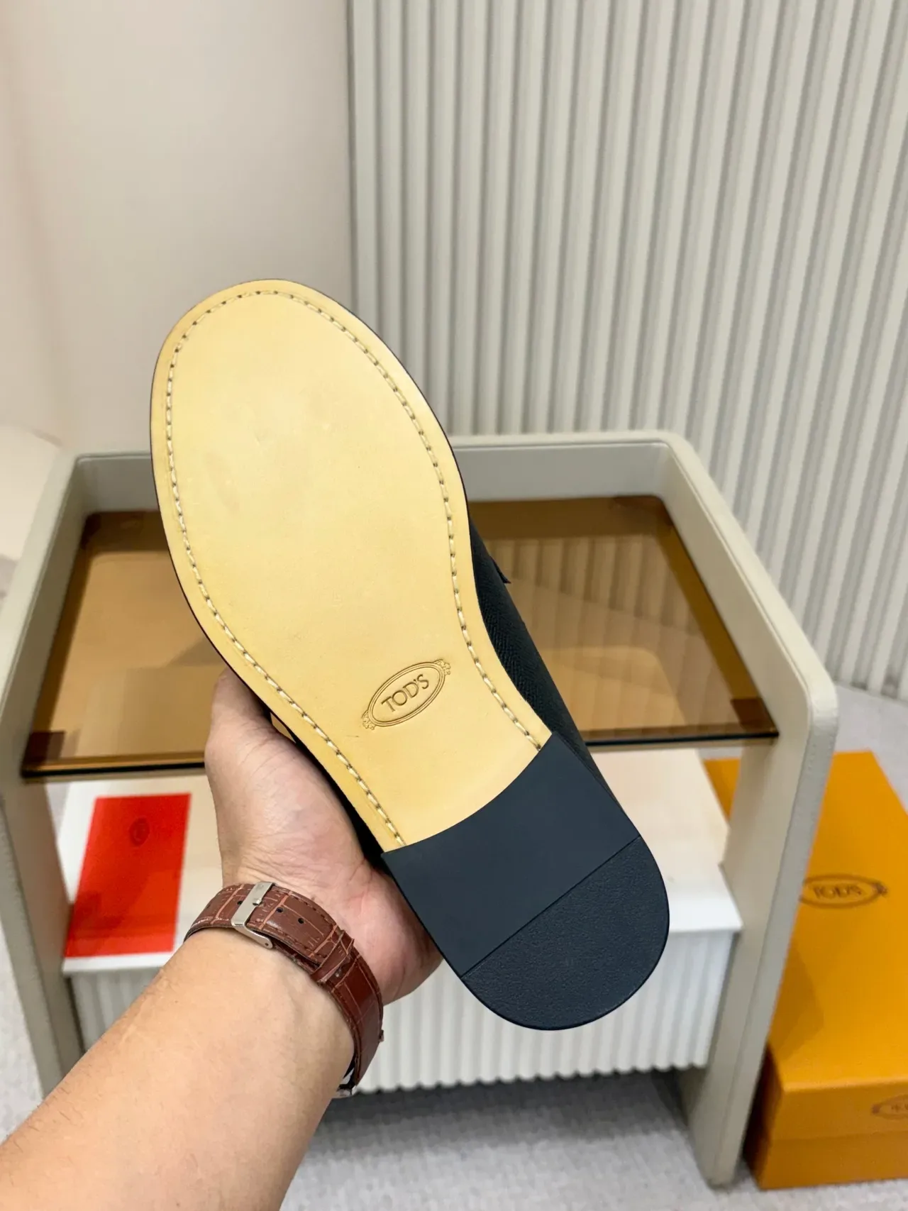 Black Textured Leather Moc-Toe Slip-On Loafers 2