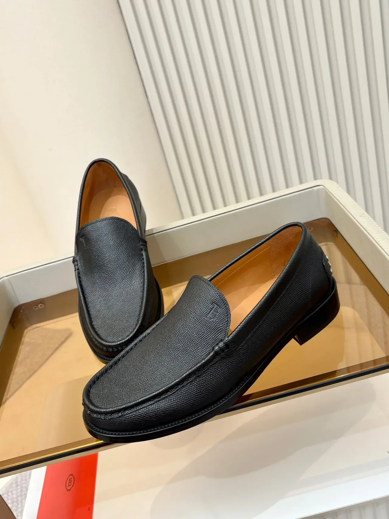 Black Textured Leather Moc-Toe Slip-On Loafers 4